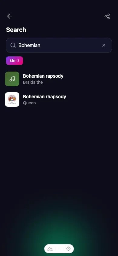 The search screen showing results for a song title